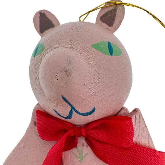 Set Of 2 Vintage Folk Art Cat Wooden Christmas Ornaments Hand Painted 1985 - Picture 5 of 8